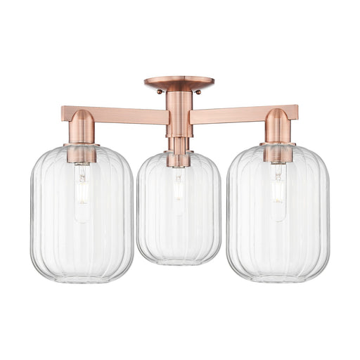 Innovations Preston Cylinder 24.25in 3-Light Semi-Flush Mount | Industrial Antique Copper Steel and Clear Glass | Damp-Rated | Model 716-3F-AC-G460-7CL