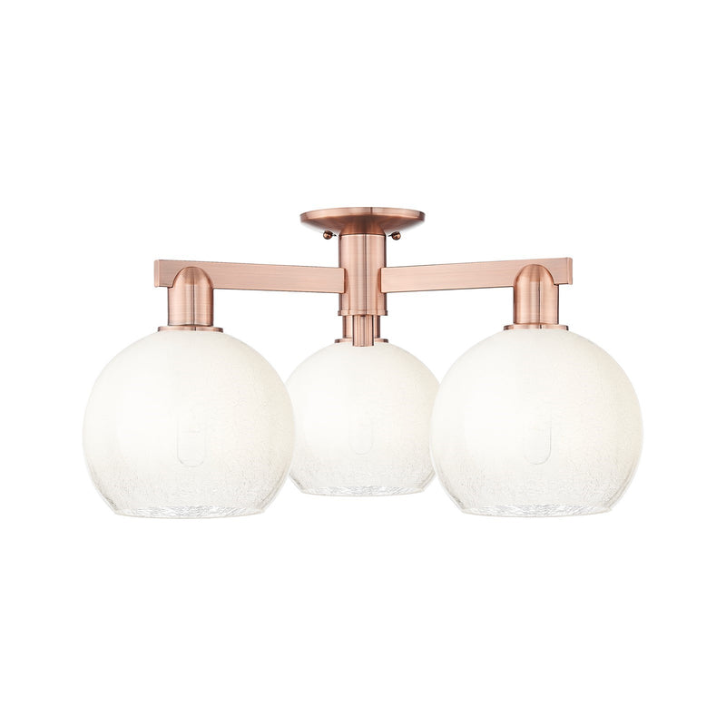 Innovations Brookhaven Globe 25.5in 3-Light Semi-Flush Mount | Industrial Antique Copper Steel and Opal Glass | Damp-Rated | Model 716-3F-AC-G483-8OP
