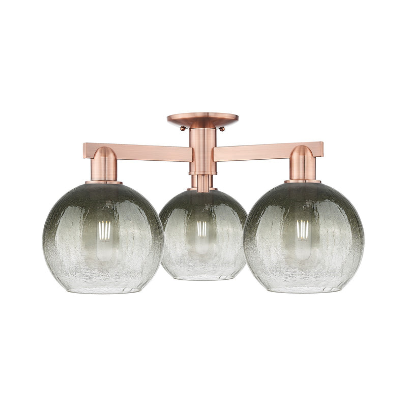 Innovations Brookhaven Globe 25in 3-Light Semi-Flush Mount | Industrial Antique Copper Steel and Slate Glass | Damp-Rated | Model 716-3F-AC-G483-8SL