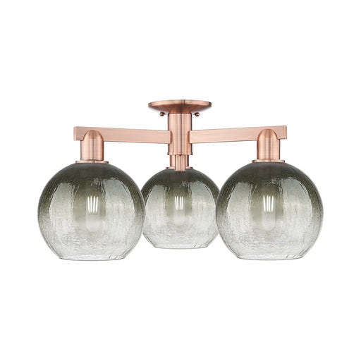 Innovations Brookhaven Globe 25in 3-Light Semi-Flush Mount | Industrial Antique Copper Steel and Slate Glass | Damp-Rated | Model 716-3F-AC-G483-8SL