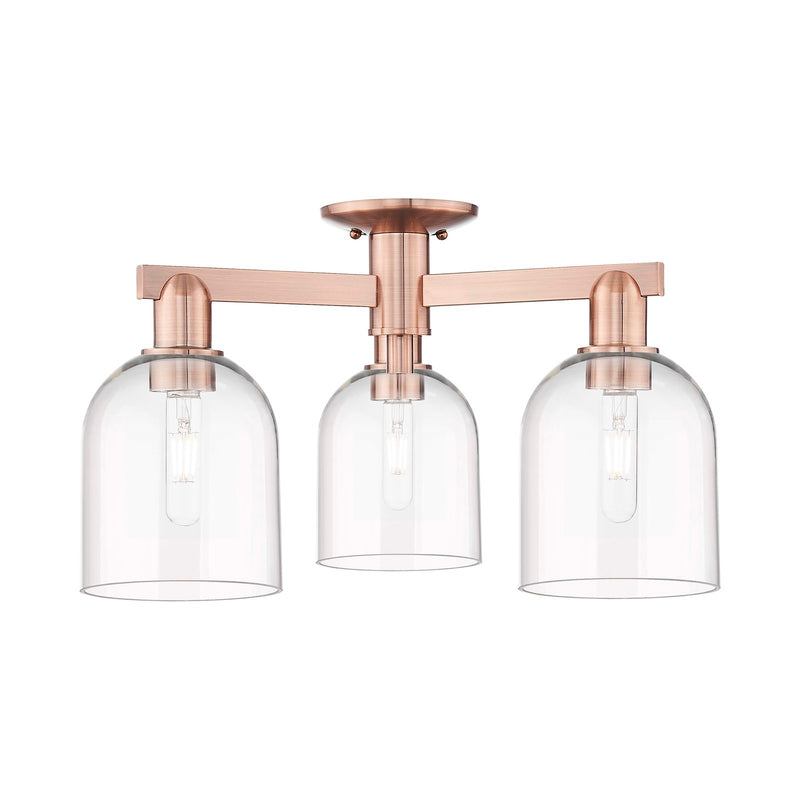 Innovations Bella 23in 3-Light Semi-Flush Mount | Industrial Antique Copper Steel and Clear Glass | Entryway & Hallway | 23 x | Model 716-3F-AC-G558-6CL