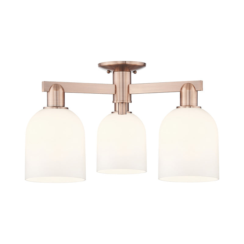 Innovations Bella 23in 3-Light Semi-Flush Mount | Industrial Antique Copper Steel and White Glass | Entryway & Hallway | 23 x | Model 716-3F-AC-G558-6GWH