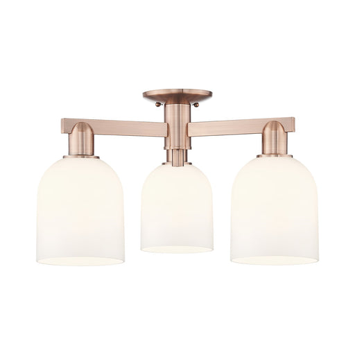 Innovations Bella 23in 3-Light Semi-Flush Mount | Industrial Antique Copper Steel and White Glass | Entryway & Hallway | 23 x | Model 716-3F-AC-G558-6GWH