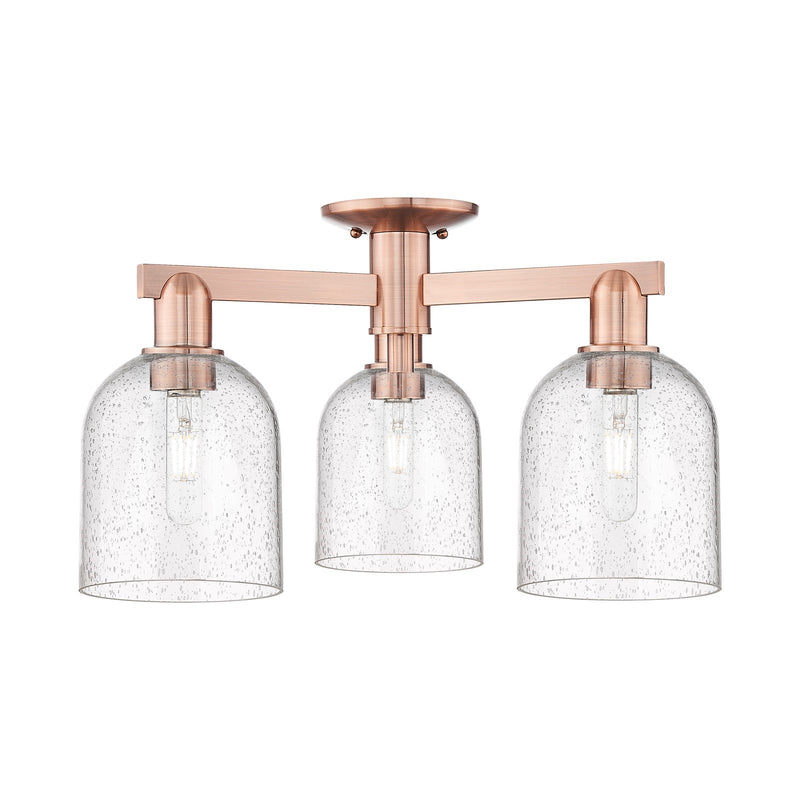 Innovations Bella 23in 3-Light Semi-Flush Mount | Industrial Antique Copper Steel and Seedy Glass | Damp-Rated Entryway & | Model 716-3F-AC-G558-6SDY