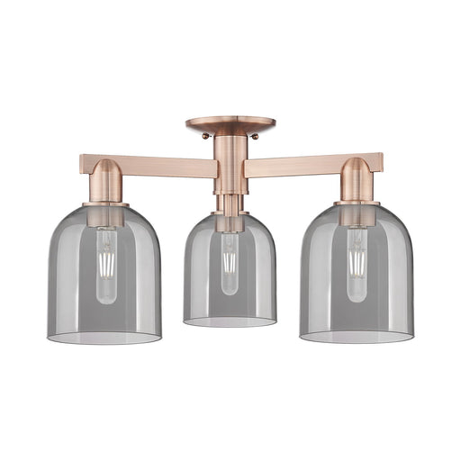 Innovations Bella 23in 3-Light Semi-Flush Mount | Industrial Antique Copper and Light Smoke Glass | Damp-Rated Living Room & | Model 716-3F-AC-G558-6SM