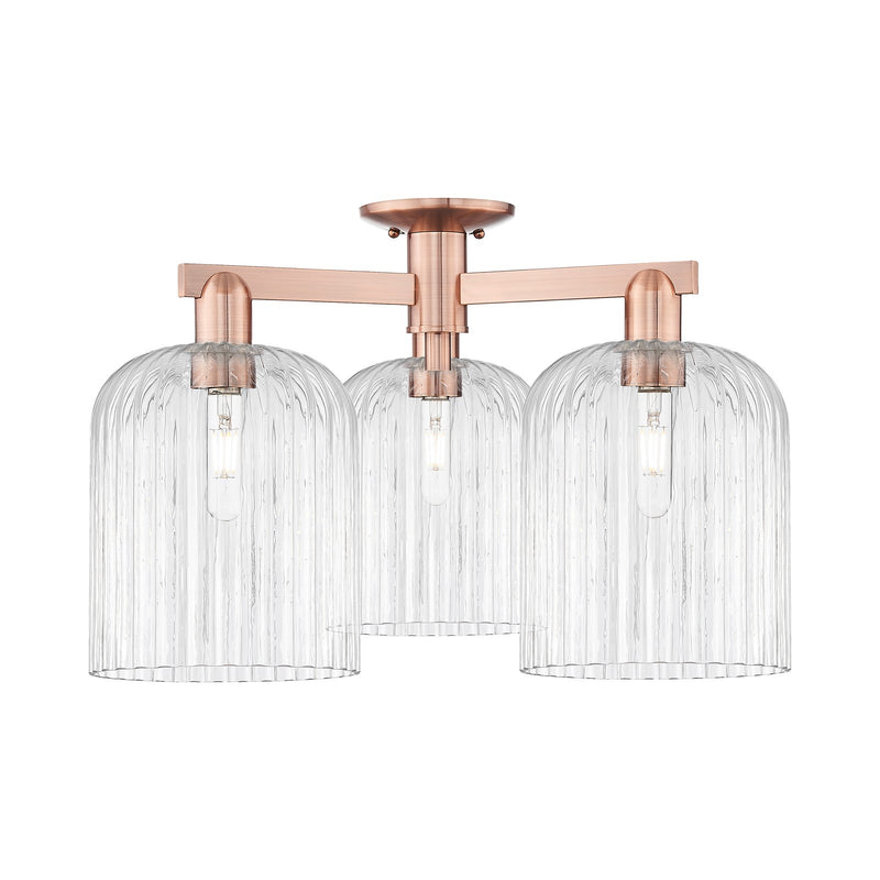 Innovations Bridal Veil 26in 3-Light Semi-Flush Mount | Industrial Antique Copper and Clear Ribbed Glass | Entryway & Hallway | Model 716-3F-AC-G559-8CL