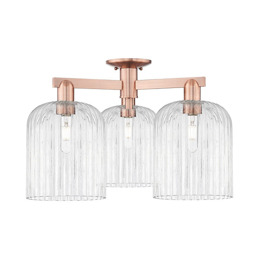 Innovations Bridal Veil 26in 3-Light Semi-Flush Mount | Industrial Antique Copper and Clear Ribbed Glass | Entryway & Hallway | Model 716-3F-AC-G559-8CL