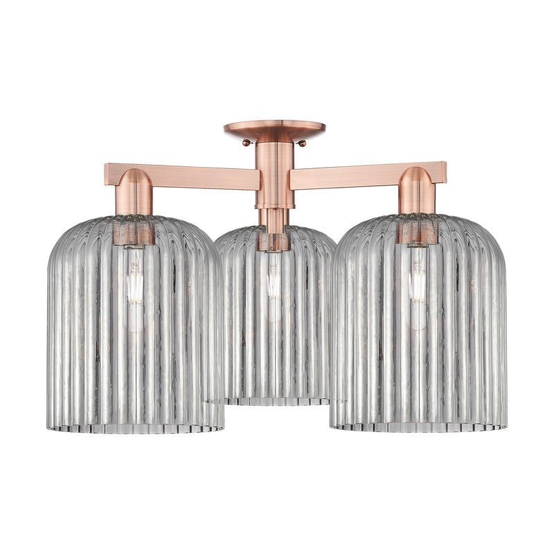 Innovations Bridal Veil 26in 3-Light Semi-Flush Mount | Industrial Antique Copper and Light Smoke Ribbed Glass | Entryway & | Model 716-3F-AC-G559-8SM