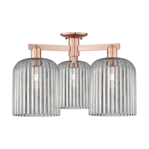 Innovations Bridal Veil 26in 3-Light Semi-Flush Mount | Industrial Antique Copper and Light Smoke Ribbed Glass | Entryway & | Model 716-3F-AC-G559-8SM