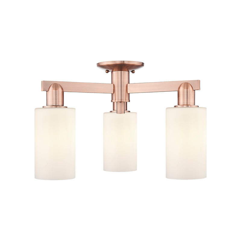Innovations Clymer 21in 3-Light Semi-Flush Mount | Industrial Antique Copper Steel and Matte White Glass | Damp-Rated Entryway & | Model 716-3F-AC-G801