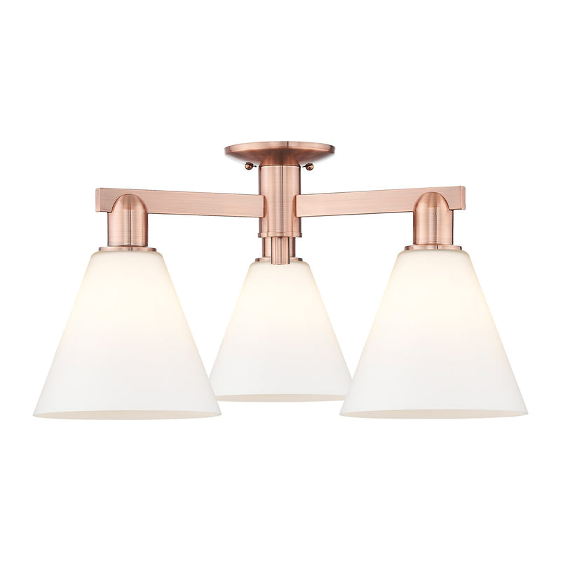 Innovations Berkshire Glass 26in 3-Light Semi-Flush Mount | Industrial Antique Copper Steel and Matte White Glass | Kitchen & | Model 716-3F-AC-GBC-81