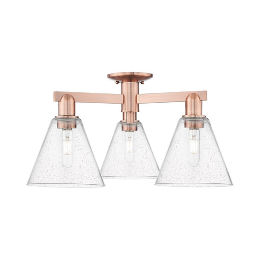Innovations Berkshire Glass 26in 3-Light Semi-Flush Mount | Industrial Antique Copper Steel and Seedy Glass Cone Shade | Entryway | Model 716-3F-AC-GBC-84