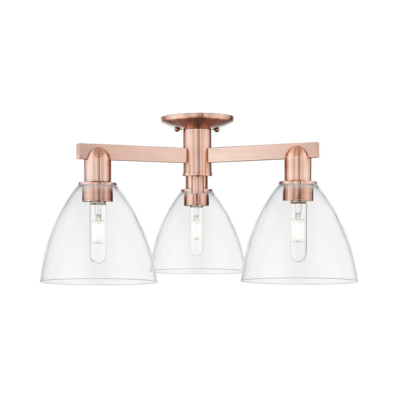 Innovations Bristol 25in 3-Light Semi-Flush Mount | Industrial Antique Copper Steel and Clear Glass | Entryway & Hallway | 25 x | Model 716-3F-AC-GBD-752