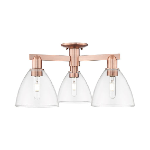 Innovations Bristol 25in 3-Light Semi-Flush Mount | Industrial Antique Copper Steel and Clear Glass | Entryway & Hallway | 25 x | Model 716-3F-AC-GBD-752
