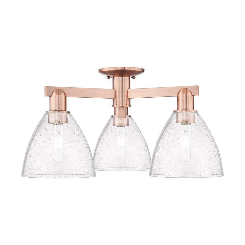 Innovations Bristol 25in 3-Light Semi-Flush Mount | Industrial Antique Copper Steel and Seedy Glass | Damp-Rated Entryway & | Model 716-3F-AC-GBD-754