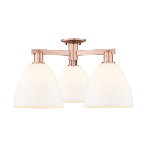 Innovations Bristol 27in 3-Light Semi-Flush Mount | Industrial Antique Copper Steel and Matte White Glass | Entryway & Hallway | Model 716-3F-AC-GBD-91