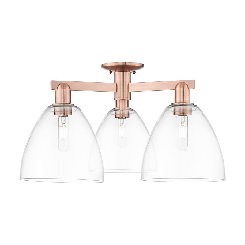 Innovations Bristol 27in 3-Light Semi-Flush Mount | Industrial Antique Copper and Clear Glass | Entryway & Hallway | 26.5 x 26.5 | Model 716-3F-AC-GBD-92