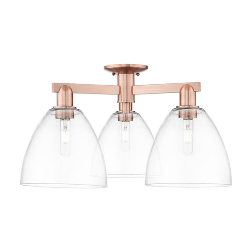 Innovations Bristol 27in 3-Light Semi-Flush Mount | Industrial Antique Copper and Clear Glass | Entryway & Hallway | 26.5 x 26.5 | Model 716-3F-AC-GBD-92