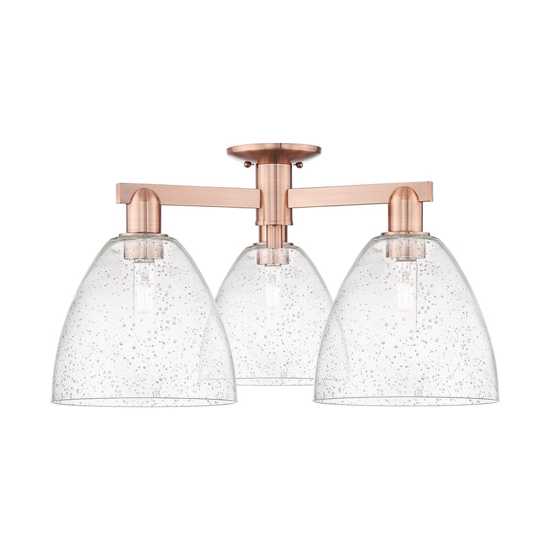 Innovations Bristol 27in 3-Light Semi-Flush Mount | Industrial Antique Copper Steel and Seedy Glass | Entryway & Hallway | 26.5 x | Model 716-3F-AC-GBD-94