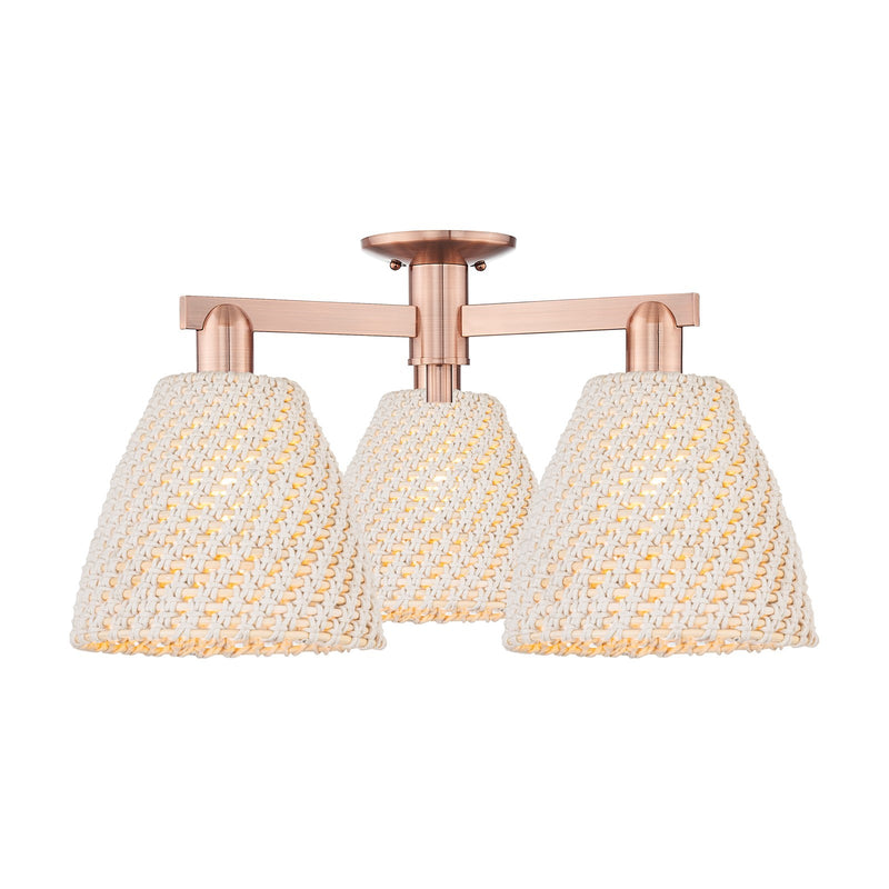 Innovations Bristol Natural 27in 3-Light Semi-Flush Mount | Industrial Antique Copper Steel and Natural Fiber Dome Shade | Model 716-3F-AC-NBD-9-NAT
