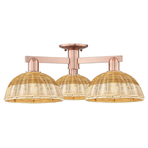 Innovations Bristol Natural II 27in 3-Light Semi-Flush Mount | Industrial Antique Copper Steel and Natural Fiber Shade | Model 716-3F-AC-NBD2-9-NAT