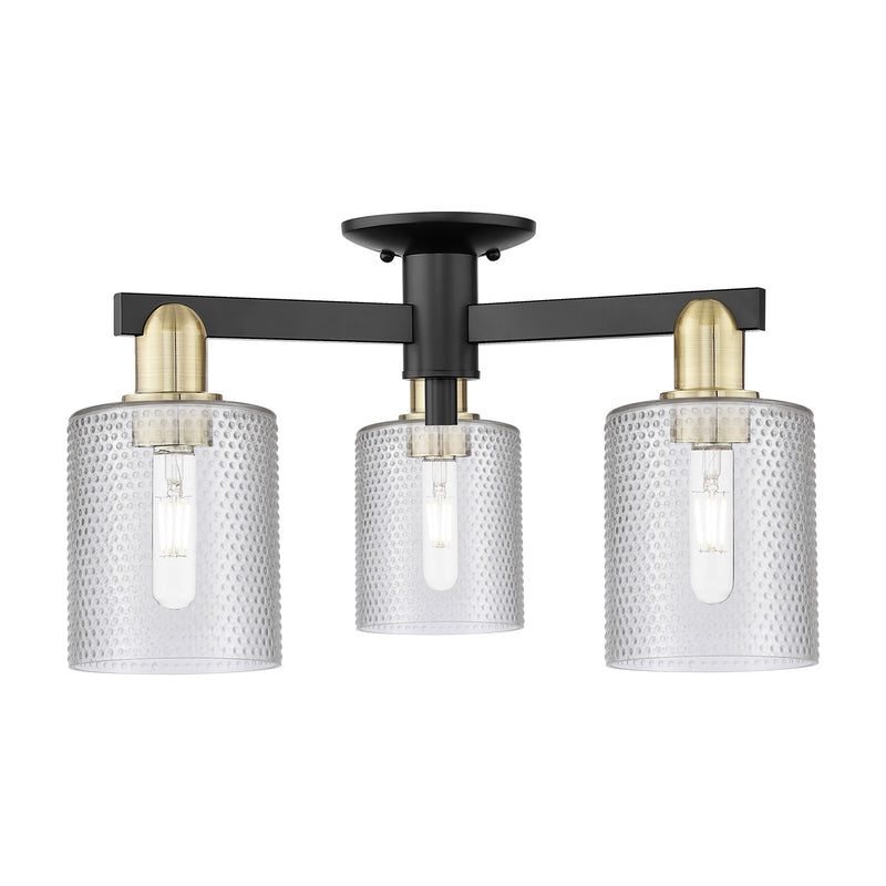 Innovations Cobbleskill 23in 3-Light Semi-Flush Mount | Industrial Black Antique Brass Steel and Clear Glass | Entryway & Hallway | Model 716-3F-BAB-G112