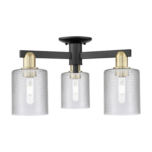 Innovations Cobbleskill 23in 3-Light Semi-Flush Mount | Industrial Black Antique Brass Steel and Clear Glass | Entryway & Hallway | Model 716-3F-BAB-G112