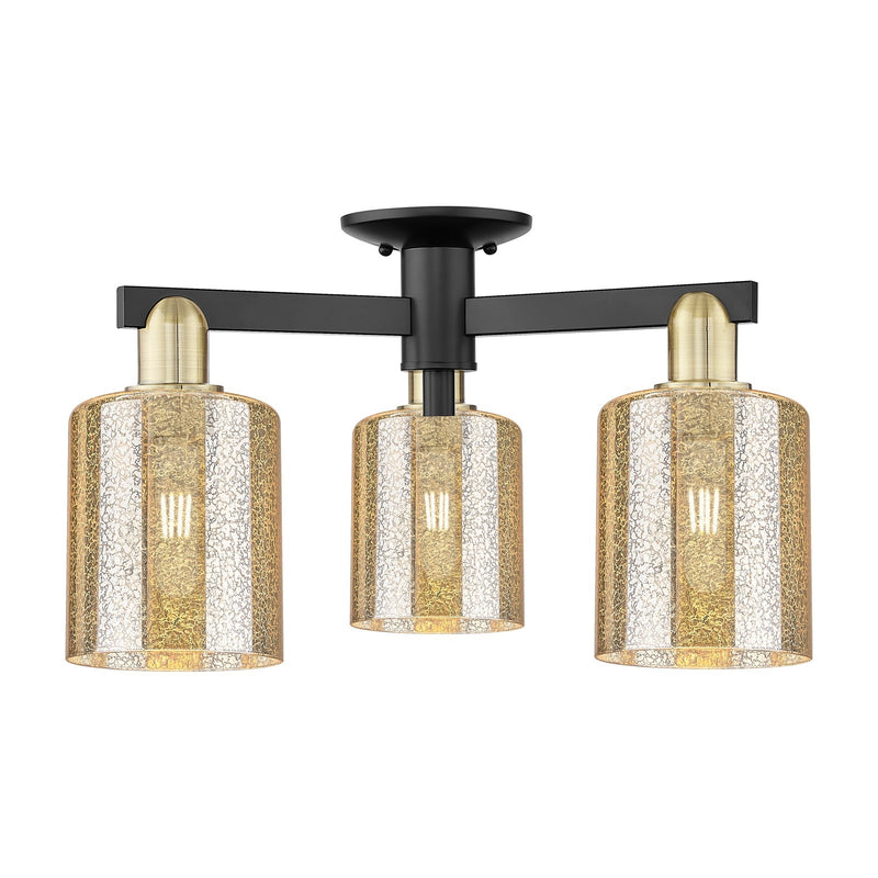 Innovations Cobbleskill 23in 3-Light Semi-Flush Mount | Industrial Black Antique Brass and Mercury Glass | Entryway & Hallway | Model 716-3F-BAB-G116