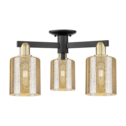 Innovations Cobbleskill 23in 3-Light Semi-Flush Mount | Industrial Black Antique Brass and Mercury Glass | Entryway & Hallway | Model 716-3F-BAB-G116