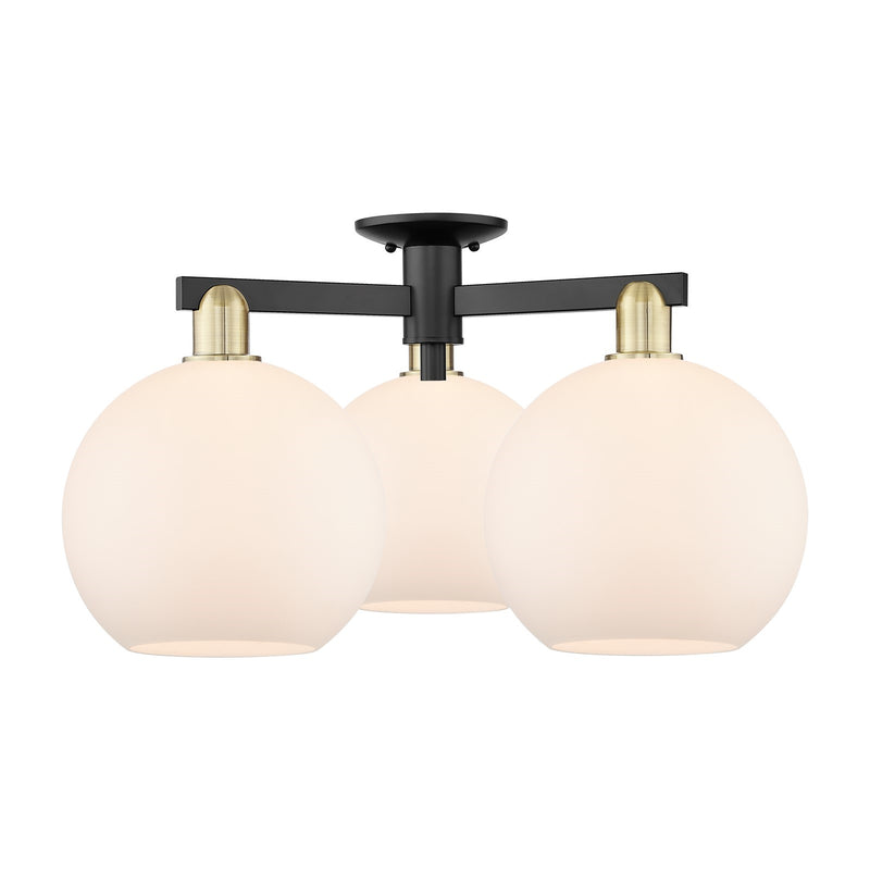 Innovations Athens 28in 3-Light Semi-Flush Mount | Industrial Black Antique Brass and Matte White Glass | Damp-Rated Entryway & | Model 716-3F-BAB-G121-10