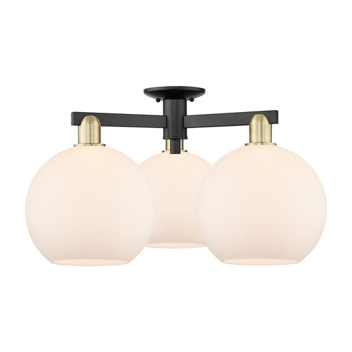Innovations Athens 28in 3-Light Semi-Flush Mount | Industrial Black Antique Brass and Matte White Glass | Damp-Rated Entryway & | Model 716-3F-BAB-G121-10