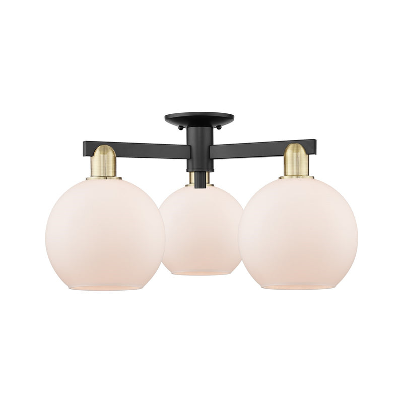 Innovations Athens 26in 3-Light Semi-Flush Mount | Industrial Black Antique Brass and Matte White Glass | Entryway & Hallway | Model 716-3F-BAB-G121-8