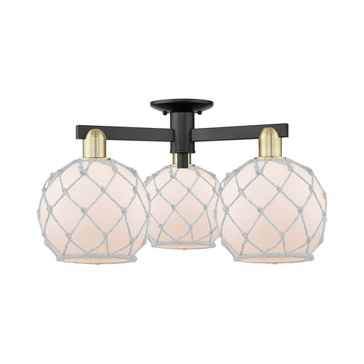 Innovations Farmhouse Rope 26in 3-Light Semi-Flush Mount | Industrial Black Antique Brass Steel and White Frosted Glass with | Model 716-3F-BAB-G121-8RW