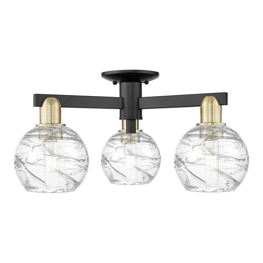 Innovations Athens Deco Swirl 23in 3-Light Semi-Flush Mount | Industrial Black Antique Brass Steel and Clear Deco Swirl Glass | Model 716-3F-BAB-G1213-6CL