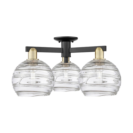 Innovations Athens Deco Swirl 26in 3-Light Semi-Flush Mount | Industrial Black Antique Brass Steel and Clear Deco Swirl Glass | Model 716-3F-BAB-G1213-8CL
