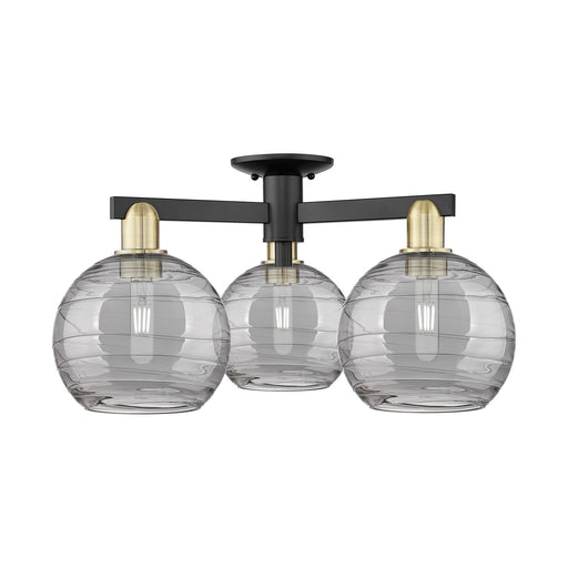 Innovations Athens Deco Swirl 26in 3-Light Semi-Flush Mount | Industrial Black Antique Brass and Light Smoke Glass | Living | Model 716-3F-BAB-G1213-8SM