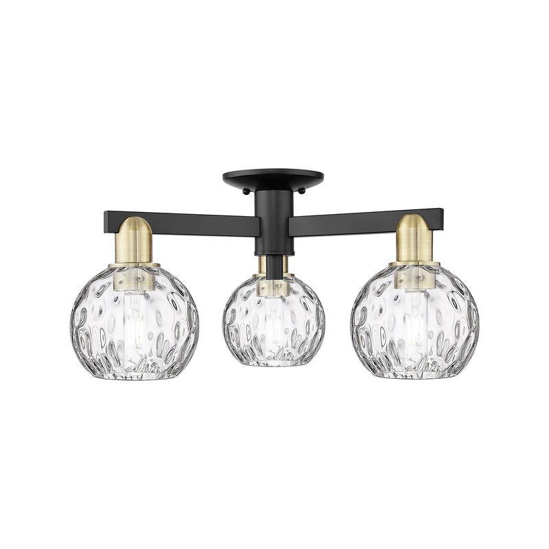 Innovations Athens Water Glass 24in 3-Light Semi-Flush Mount | Industrial Black Antique Brass Steel and Clear Water Glass | Model 716-3F-BAB-G1215-6