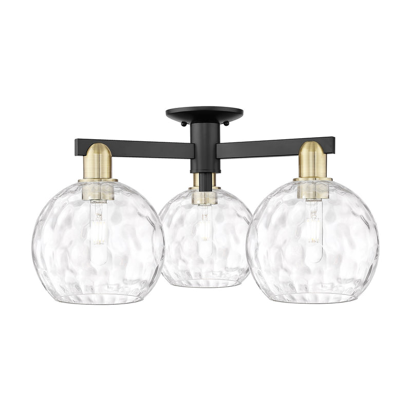 Innovations Athens Water Glass 26in 3-Light Semi-Flush Mount | Industrial Black Antique Brass and Clear Glass | Kitchen & | Model 716-3F-BAB-G1215-8