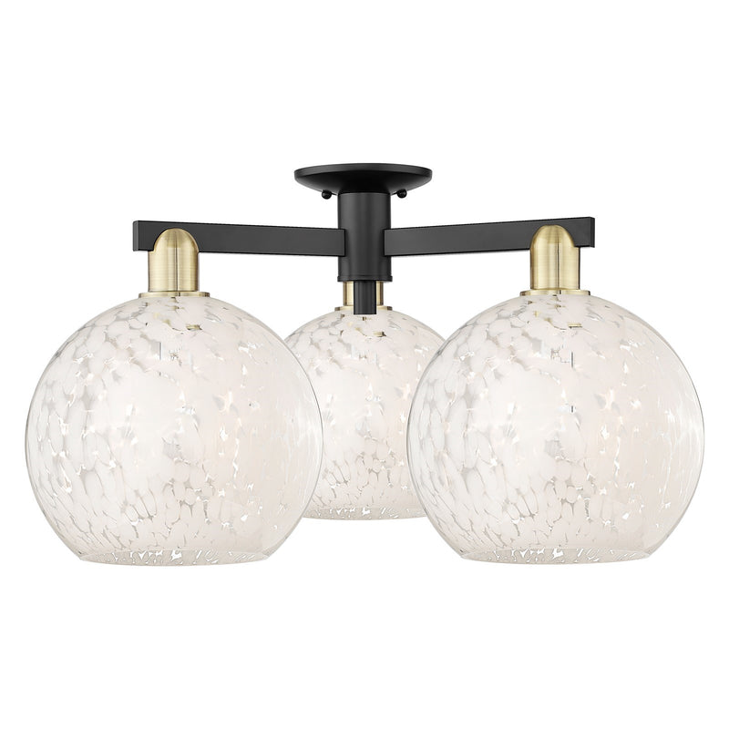 Innovations Lighting Arcadia 28in 3-Light Semi-Flush Mount | Industrial Black Antique Brass and White Glass | Kitchen & | Model 716-3F-BAB-G1216-10WM