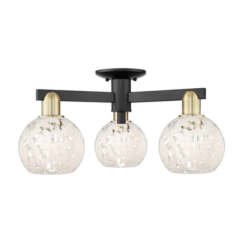 Innovations Lighting White Mouchette 24in 3-Light Semi-Flush Mount | Industrial Black Antique Brass and White Glass | Kitchen | Model 716-3F-BAB-G1216-6WM