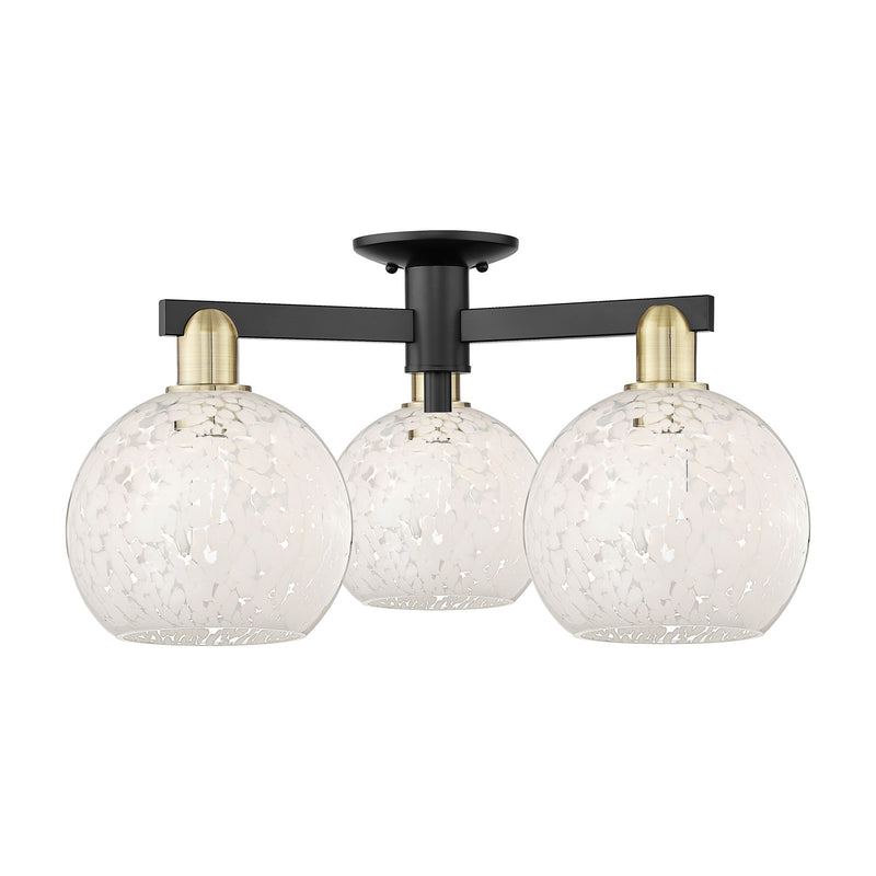 Innovations Lighting Arcadia 26in 3-Light Semi-Flush Mount | Industrial Black Antique Brass and White Mouchette Glass | Model 716-3F-BAB-G1216-8WM