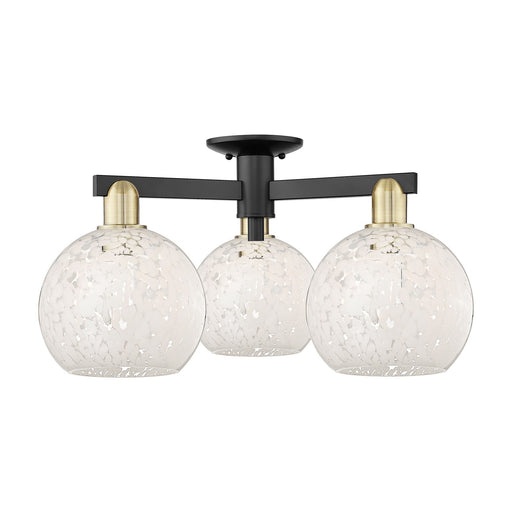 Innovations Lighting Arcadia 26in 3-Light Semi-Flush Mount | Industrial Black Antique Brass and White Mouchette Glass | Model 716-3F-BAB-G1216-8WM
