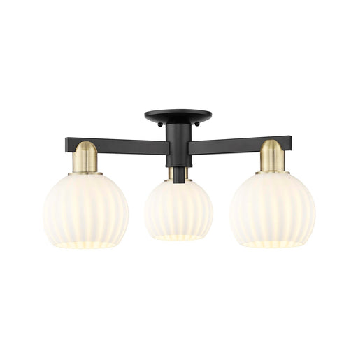 Innovations Lighting Arcadia 24in 3-Light Semi-Flush Mount | Industrial Black Antique Brass and White Venetian Glass | Model 716-3F-BAB-G1217-6WV