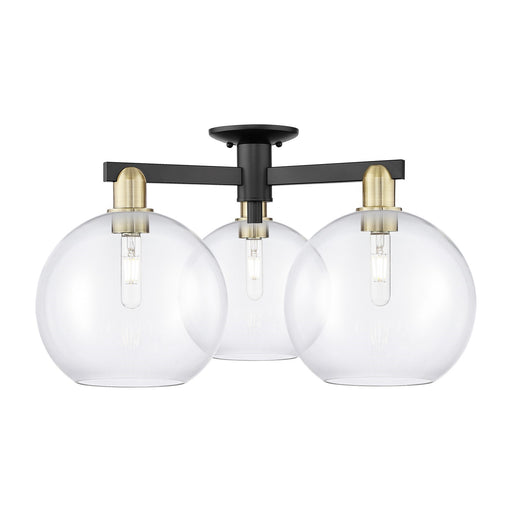 Innovations Athens 28in 3-Light Semi-Flush Mount | Industrial Black Antique Brass and Clear Glass | Living Room & Dining Room | Model 716-3F-BAB-G122-10