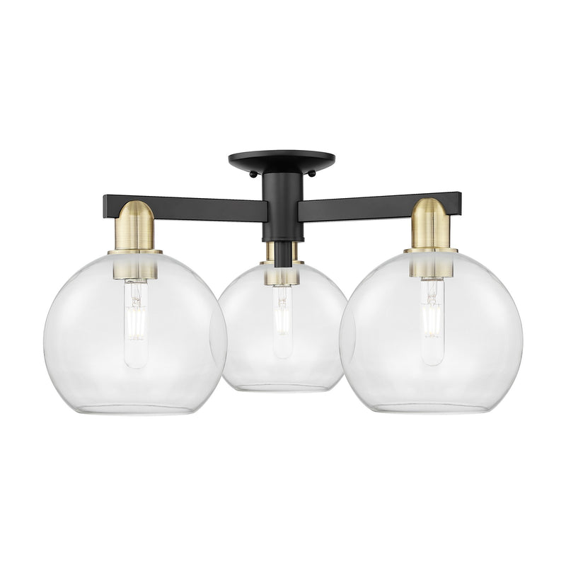 Innovations Athens 26in 3-Light Semi-Flush Mount | Industrial Black Antique Brass Steel and Clear Glass | Kitchen & Hallway | Model 716-3F-BAB-G122-8