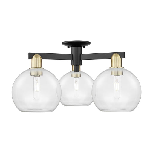 Innovations Athens 26in 3-Light Semi-Flush Mount | Industrial Black Antique Brass Steel and Clear Glass | Kitchen & Hallway | Model 716-3F-BAB-G122-8