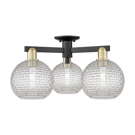 Innovations Athens 26in 3-Light Semi-Flush Mount | Industrial Black Antique Brass and Clear Basket Weave Glass | Entryway & | Model 716-3F-BAB-G122C-8CL