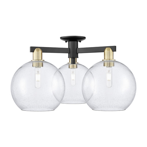 Innovations Athens 28in 3-Light Semi-Flush Mount | Industrial Black Antique Brass and Seedy Glass | Entryway & Hallway | 27.5 x | Model 716-3F-BAB-G124-10
