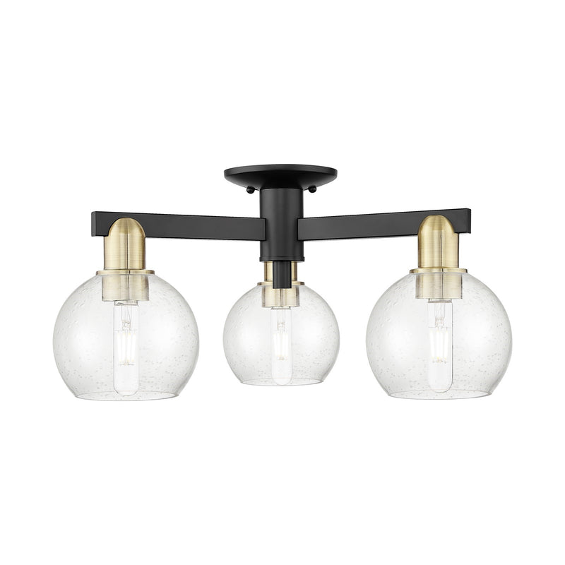 Innovations Athens 23in 3-Light Semi-Flush Mount | Industrial Black Antique Brass Steel and Seedy Glass | Entryway & Hallway | Model 716-3F-BAB-G124-6