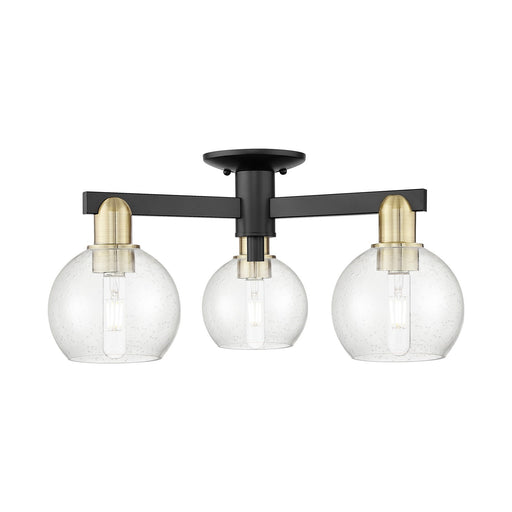 Innovations Athens 23in 3-Light Semi-Flush Mount | Industrial Black Antique Brass Steel and Seedy Glass | Entryway & Hallway | Model 716-3F-BAB-G124-6